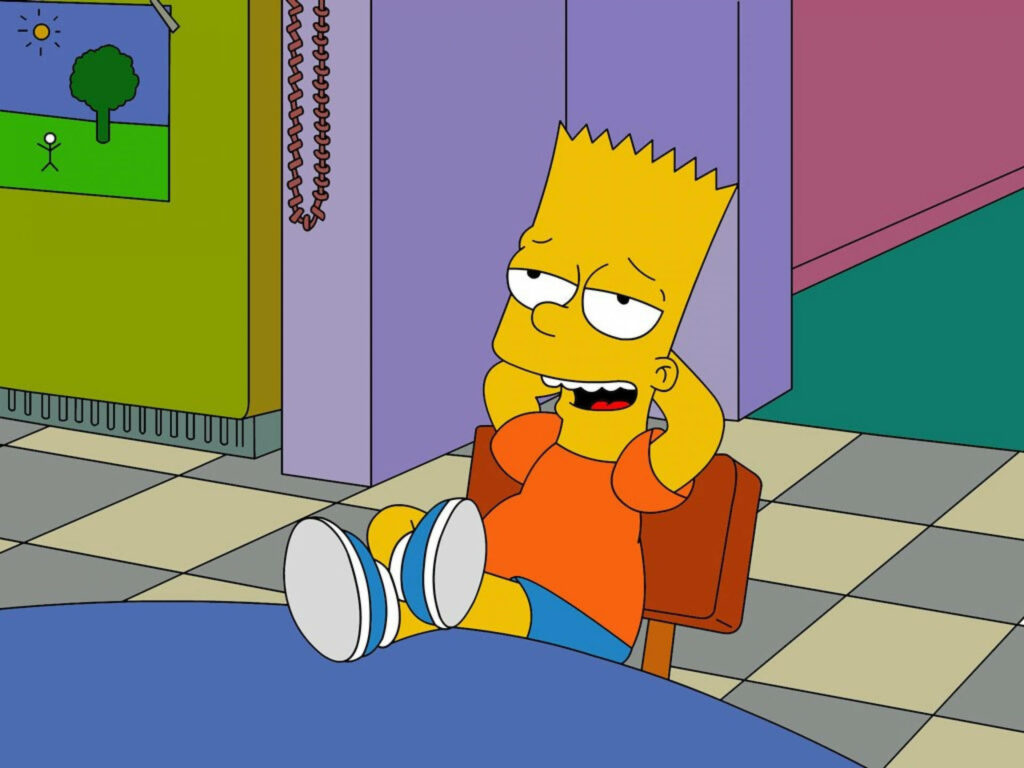 Bart Simpson relaxing with mischievous grin playful cartoon wallpaper iconic The Simpsons background