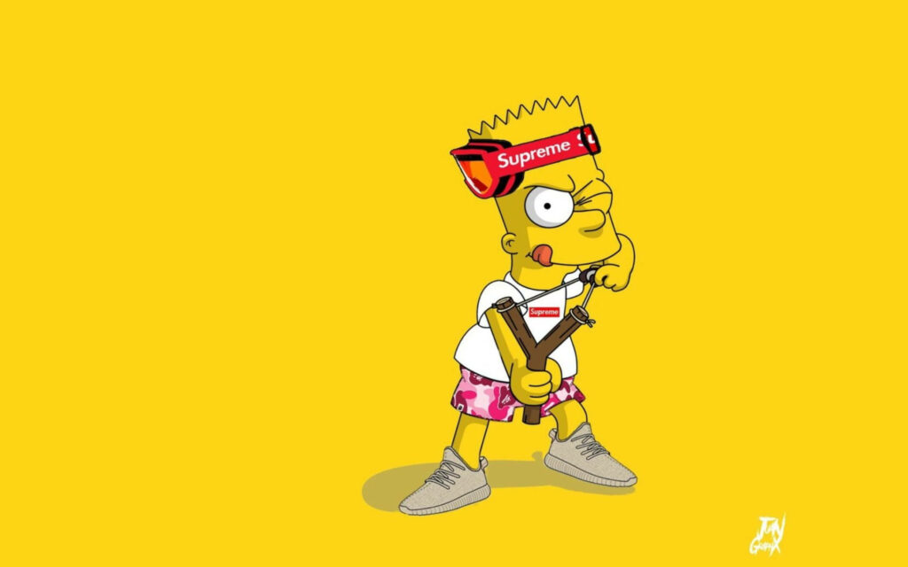 Bart Simpson sporting a fashionable Supreme band on a vibrant Dope Supreme backdrop Wallpaper
