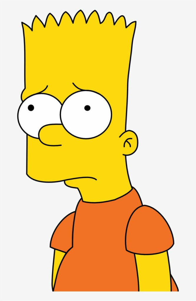 Bart Simpson sad expression wallpaper in classic orange shirt showing rare vulnerable moment