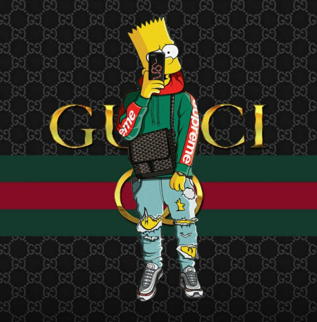 Bart Simpson in Supreme and Gucci street style fashion bold iPhone lock screen wallpaper