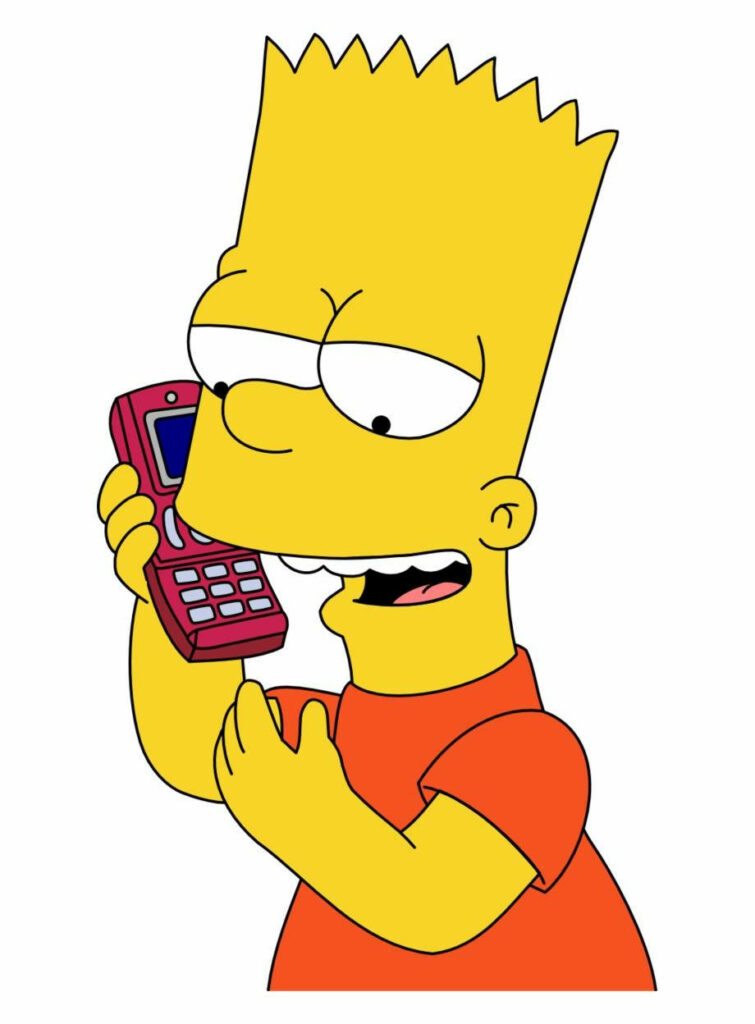 Bart Simpson talking on pink phone playful wallpaper background iconic cartoon character