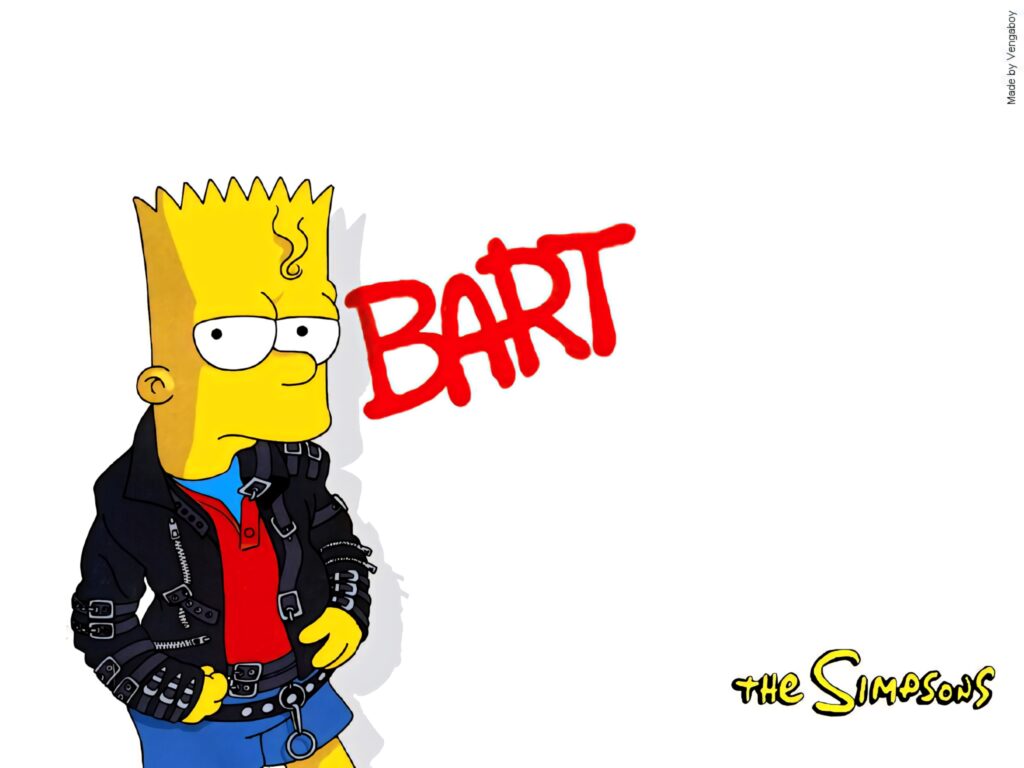 Bart Simpson in Michael Jackson outfit posing with bold red name on white background wallpaper