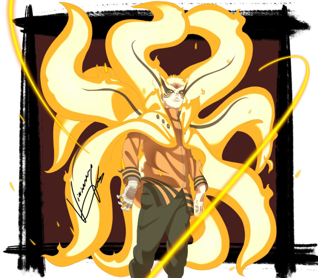 Naruto in Baryon Mode with glowing golden chakra tails intense aura final form wallpaper