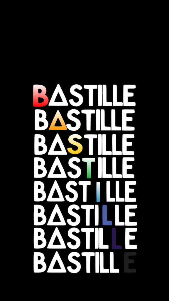 Stylish Bastille wallpaper with black background and bold white letters highlighted in vibrant colors