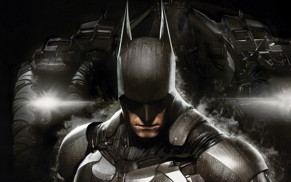 Batman in Arkham City: Dark Dynamic Wallpaper with Batmobile