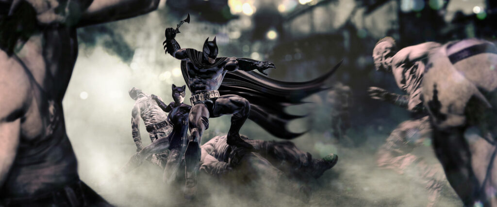 Epic Batman Battle Scene Wallpaper from Arkham City