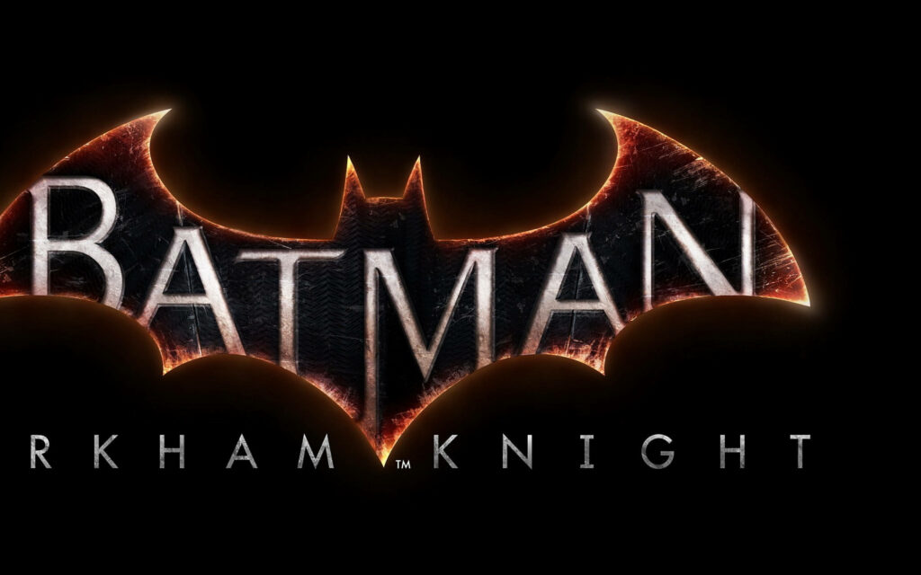Batman Arkham Knight wallpaper with fiery glowing metal logo and bold textured background