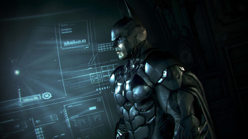 Batman: Arkham Knight Wallpaper - Iconic Armored Suit in High-Tech Scene