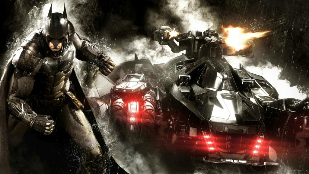 Batman & Batmobile: 4K Gotham Wallpaper - Arkham City Action Scene