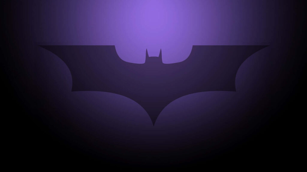 Batman silhouette wallpaper with bold logo on deep purple gradient for dramatic mood