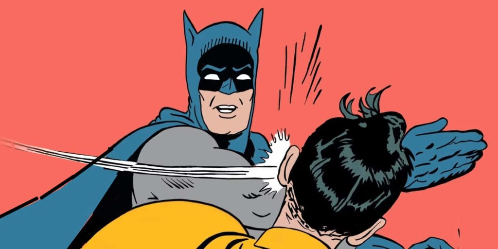 Batman slapping Robin classic comic panel vintage pop art wallpaper DC World's Finest Comics