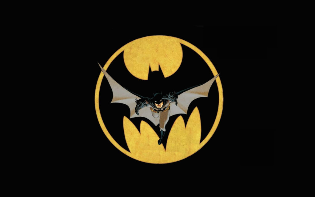 The Dark Knight's Vigilance: Batman Gazes Skyward, Emblem Illuminates the Night in a Cinematic Backdrop - Captivating Batman Logo Monitor Wallpaper