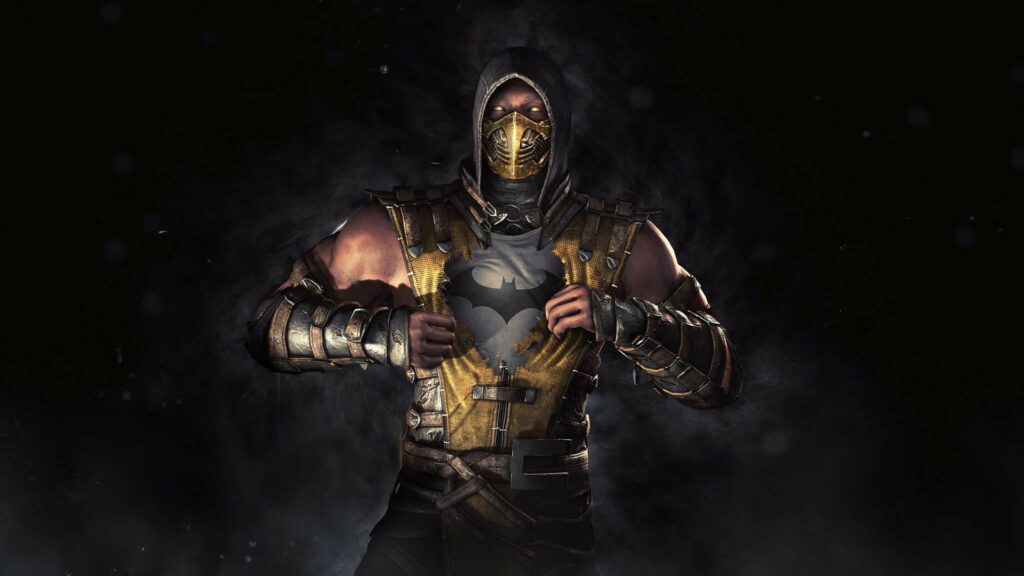 Dark Crusade: The Clash of Bat and Scorpion in Mortal Kombat Wallpaper