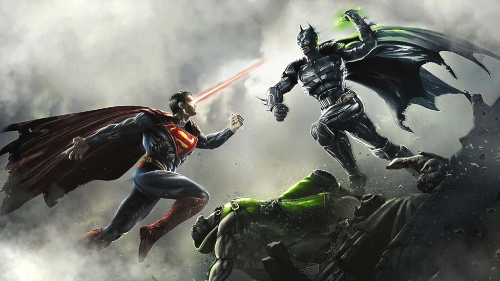 Batman and Superman clash in intense epic battle dynamic superhero wallpaper background