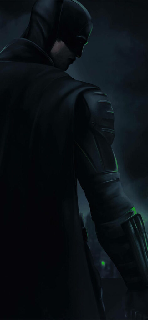 The Dark Knight's Glowing Guardian: Batman's Profile Illuminated by Emerald Accent Lights - The Batman Iphone Background Shot Wallpaper