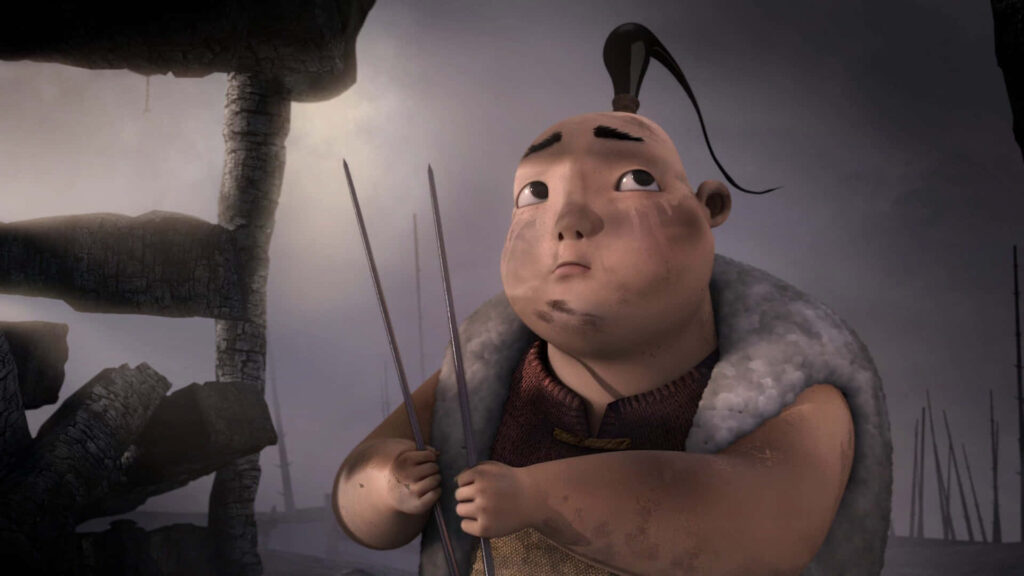 Epic Animated Character Wallpaper: Battle-Ready in Rugged Landscape