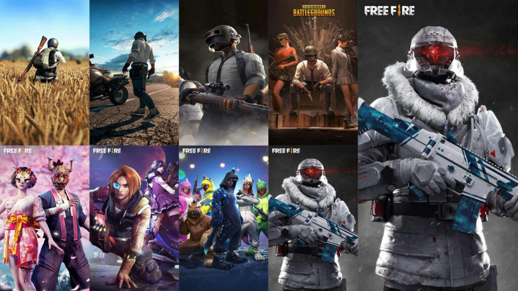 Showdown of Mobile Battle Royale Giants: Clash of Pubg and Free Fire Worlds Wallpaper