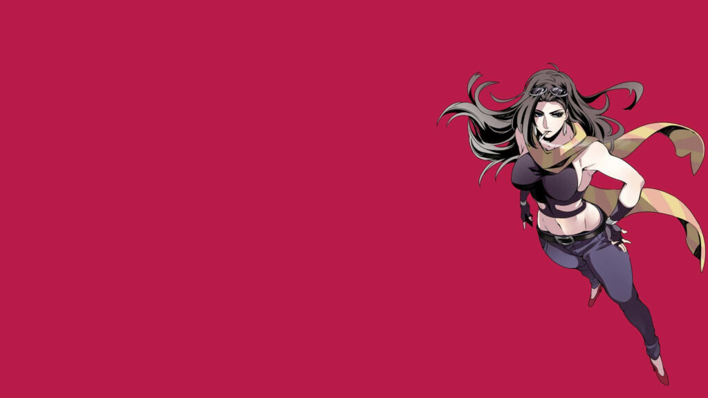 Anime Battle Tendency character confidently posing on bold red background intense action wallpaper