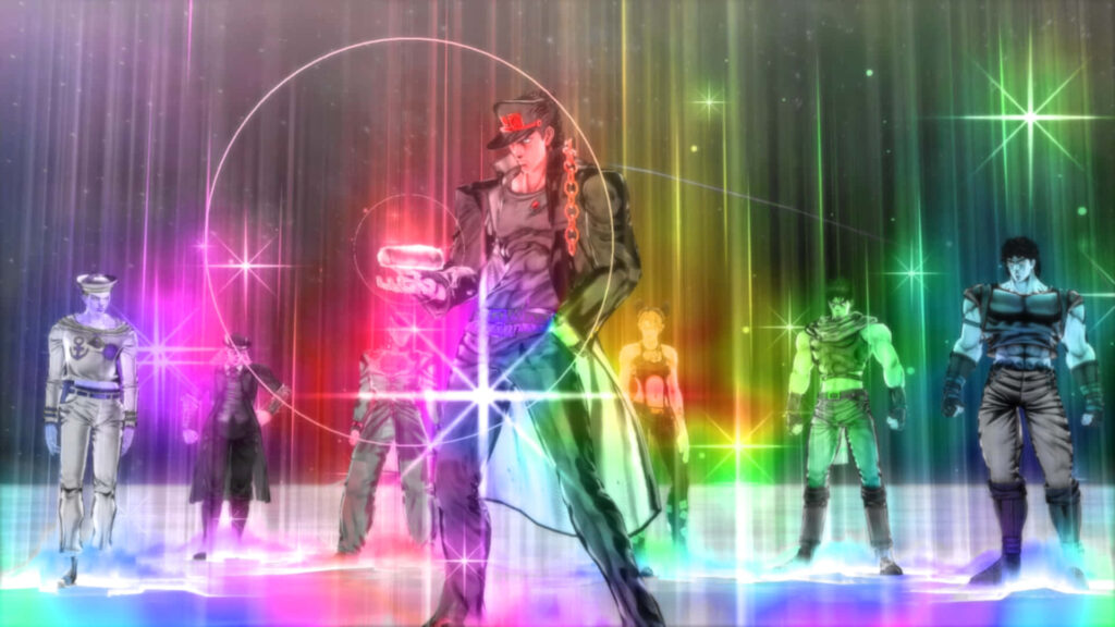 Vibrant Battle Tendency characters ready for action with glowing lights dynamic colorful scene Wallpaper