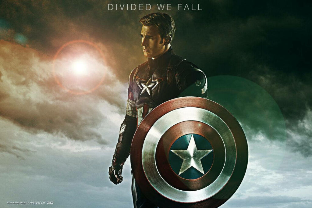 Battle of Heroes: Captain America Unites Two Fierce Factions in Epic Showdown Wallpaper