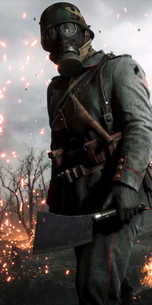 War-torn Battlefield 1: Unleashing Havoc with a Furious Soldier Wielding a Cleaver Wallpaper