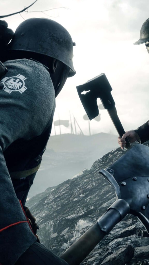 Battlefield 1: Clash of Implements - A Dynamic Background Depicting Tomahawk-Wielding Soldier Engaging Shovel-Wielding Comrade Wallpaper
