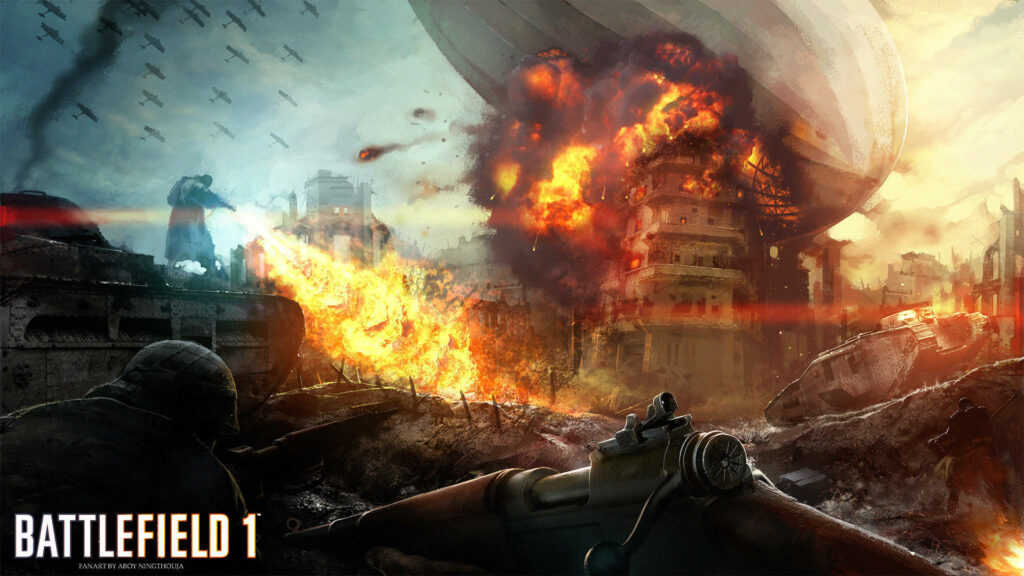 Intense Battlefield 1 Image: Explosions, Fire, and Fierce Combat in WWI Scene Wallpaper