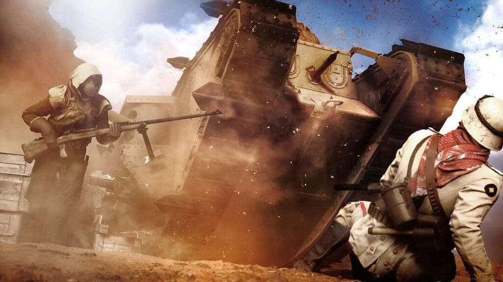 Battlefield 1 soldiers in World War I battle with tank - intense gaming moment Wallpaper