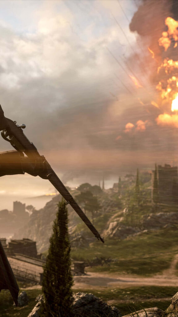 Intense Battlefield 1 Wallpaper: Soldier Silhouetted Against Explosive Sky