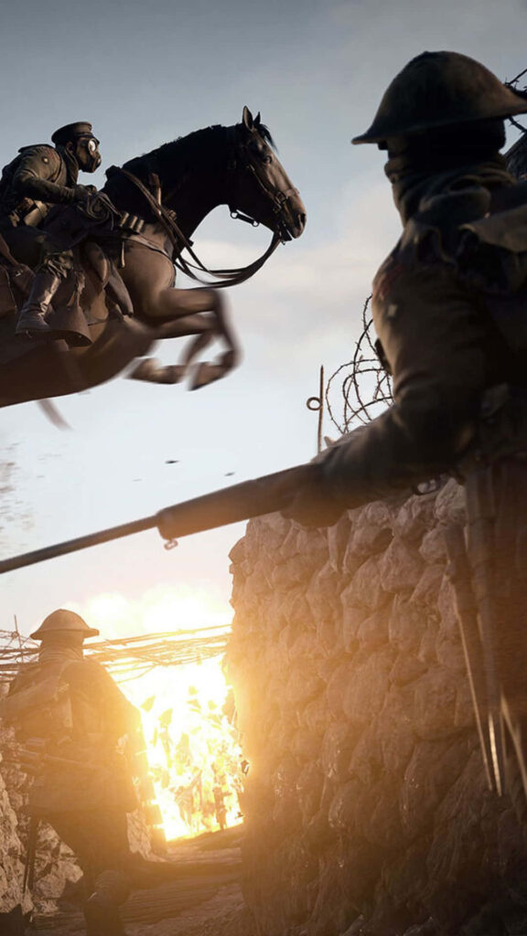 Iconic Battlefield 1: Galloping into Battle - Dynamic Android Wallpaper showcasing a Masked Soldier on Horseback