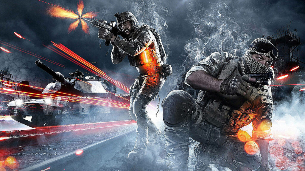 Dynamic Battlefield 3 Wallpaper: Intense Combat Scene with Soldiers & Tanks