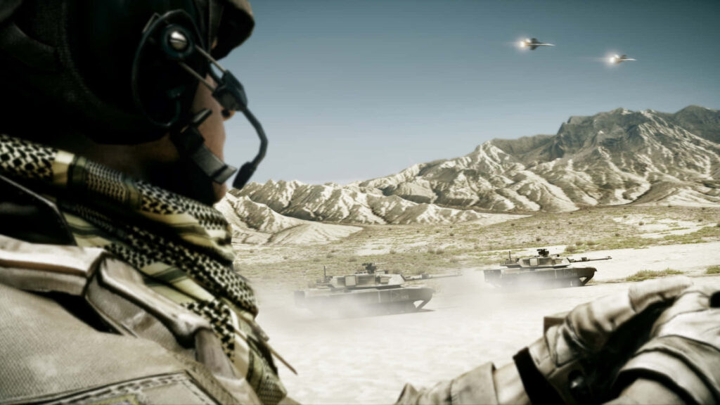 Epic Battlefield 3 Soldier in Desert: Tanks & Jets Wallpaper Background