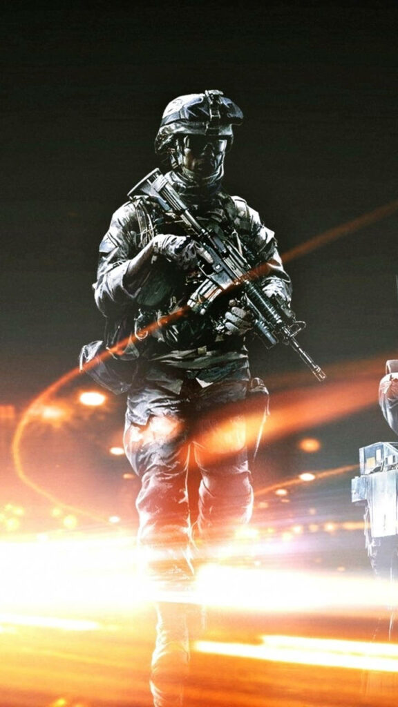 Battlefield 3 Soldier Wallpaper: Intense Action with Dynamic Background