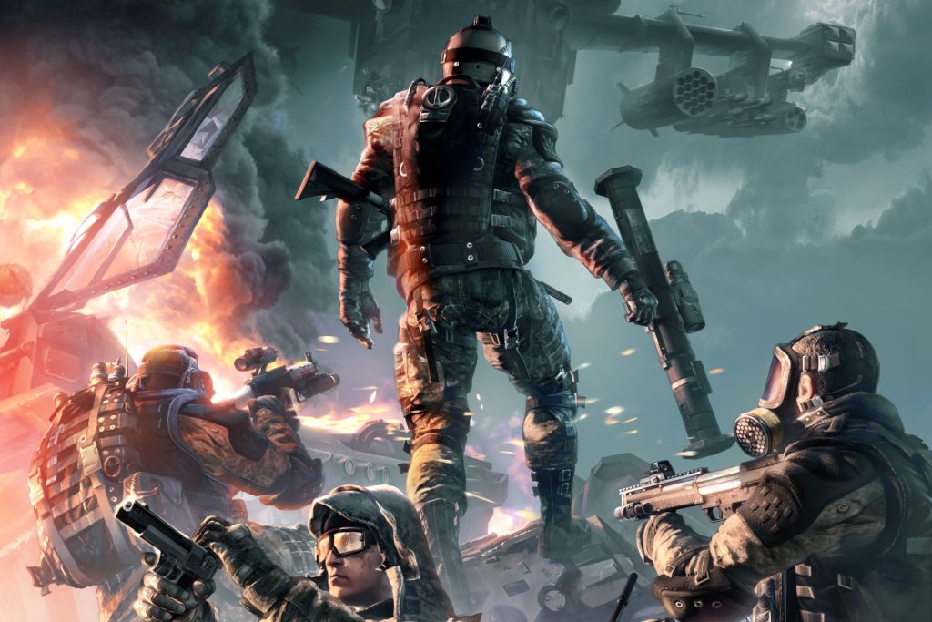 Battlefield 4 4K wallpaper with US Marines in fiery war zone intense combat background phone