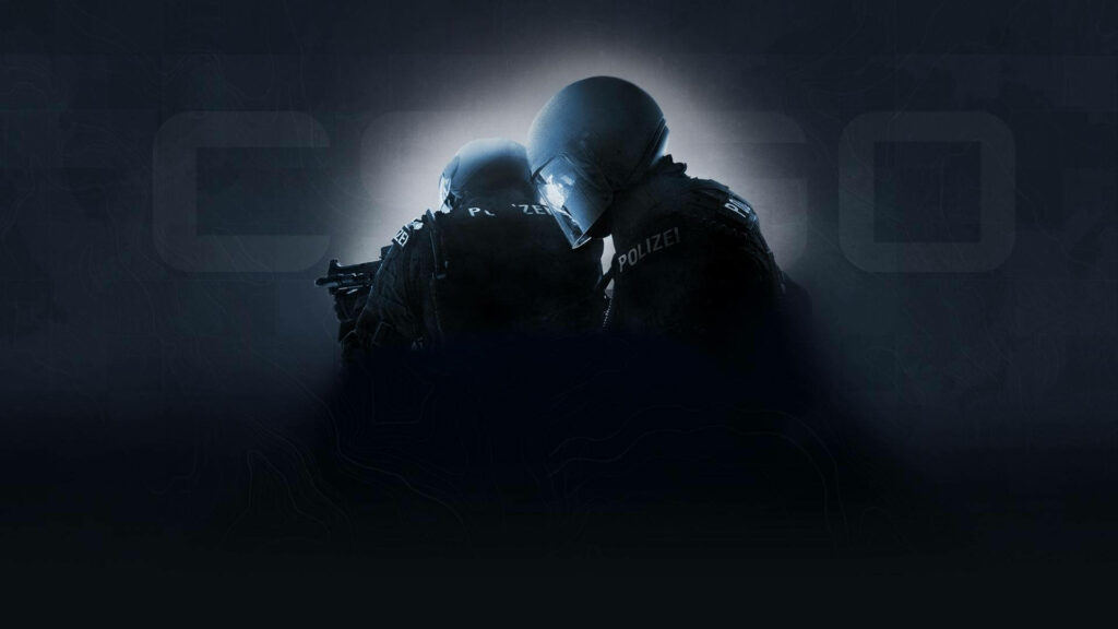Silhouettes of Counter Strike Global Offensive Heroes Embracing the Illuminated Arsenal Wallpaper