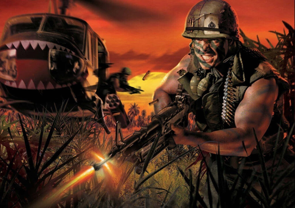 Battlefield V Soldier in Combat Gear with Helicopter and Blaze - Wallpaper Image