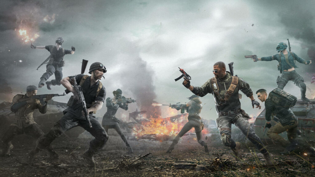 Battleground Showdown: Intense Faceoff between Rival Teams in Pubg Mobile Lite, Guns Blazing and Smoke Filled! Wallpaper