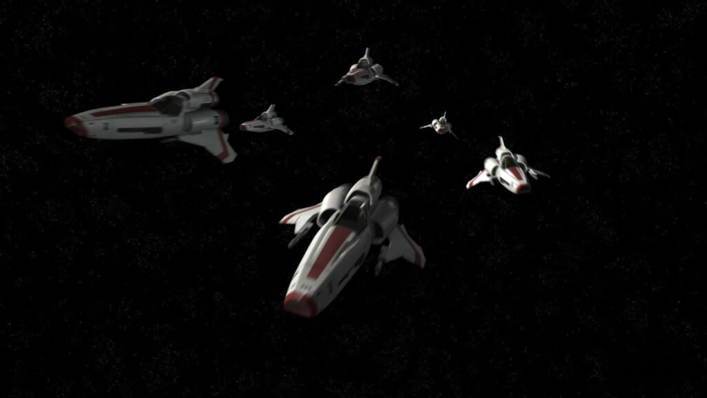 Battlestar Galactica Viper fighters flying through space action high resolution sci fi wallpaper