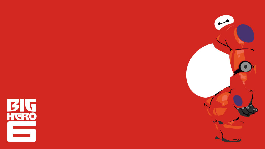 Baymax from Big Hero 6 with big tummy on bold red background minimalist wallpaper design