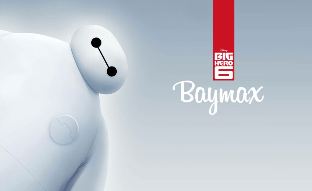 Baymax from Big Hero 6 on soft gradient background with stylish white Baymax text wallpaper