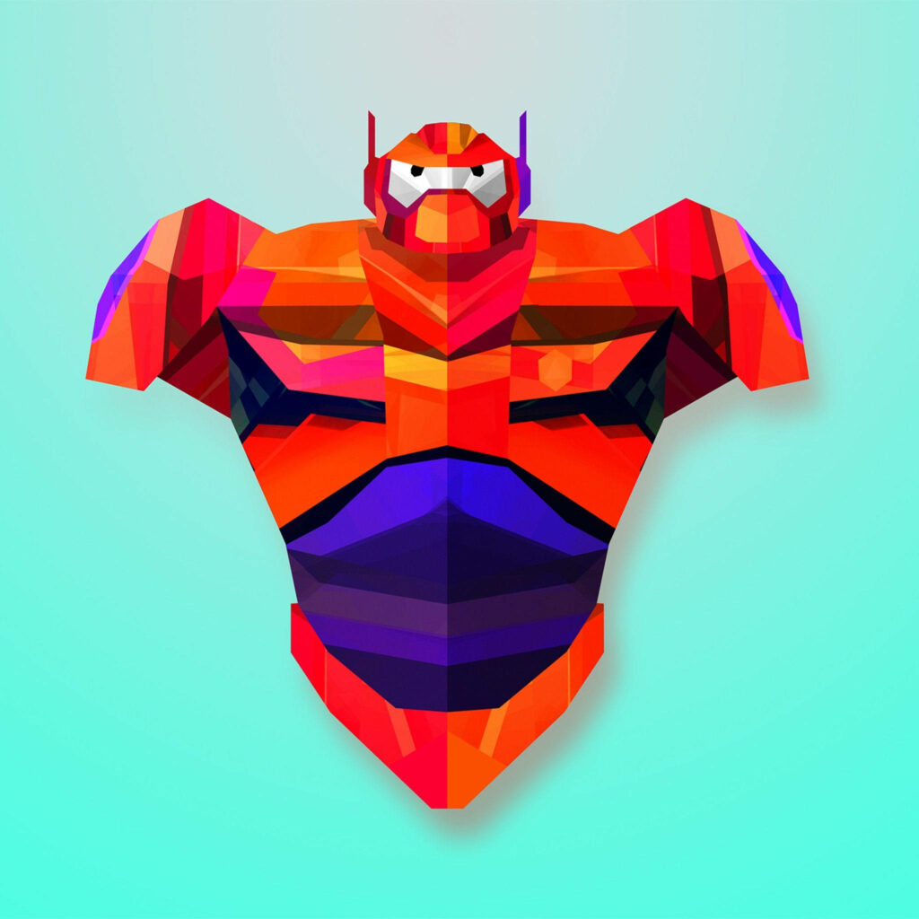 Baymax digital art wallpaper geometric style red orange purple armor vibrant gradient background