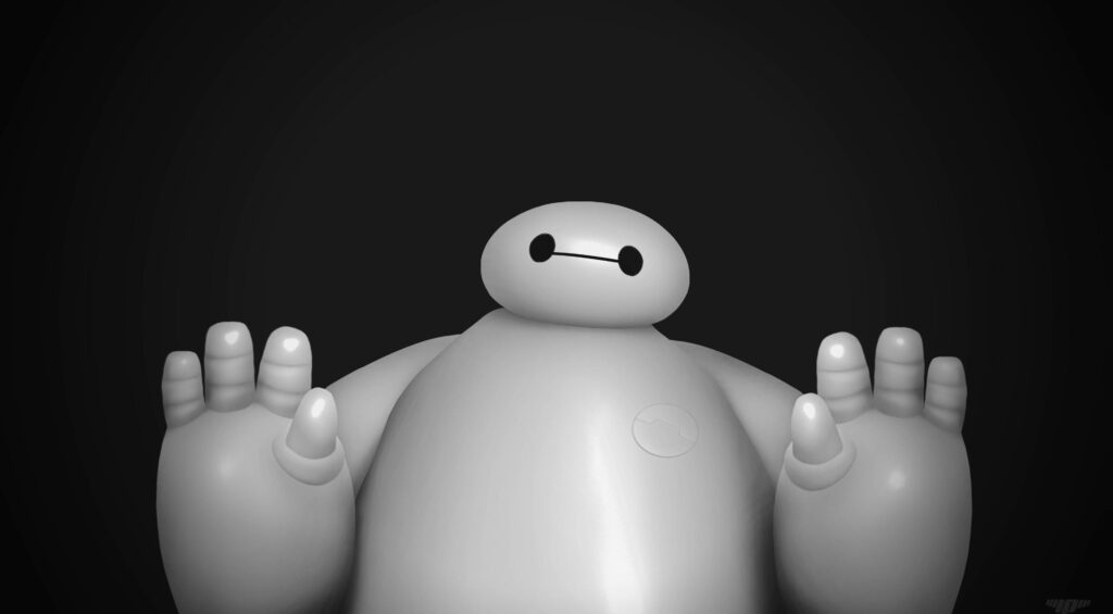 Baymax raising hands with dark background friendly comforting character wallpaper from Baymax series