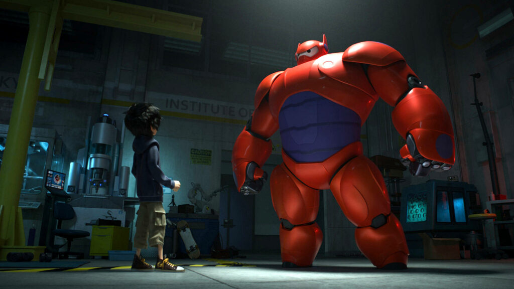 Big Hero 6 Wallpaper: Baymax & Hiro's Teamwork in Tech Lab