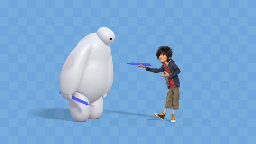 Baymax & Hiro: Teamwork and Innovation Wallpaper on Light Blue