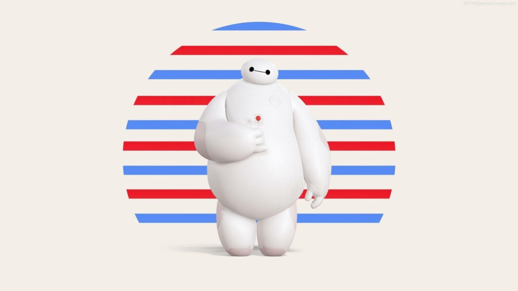 Baymax with Lollipop: Fun Big Hero 6 Wallpaper in Red & Blue Stripes