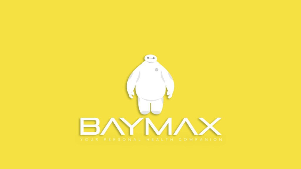 Baymax standing on bright yellow background with text Baymax Your Personal Health Companion wallpaper