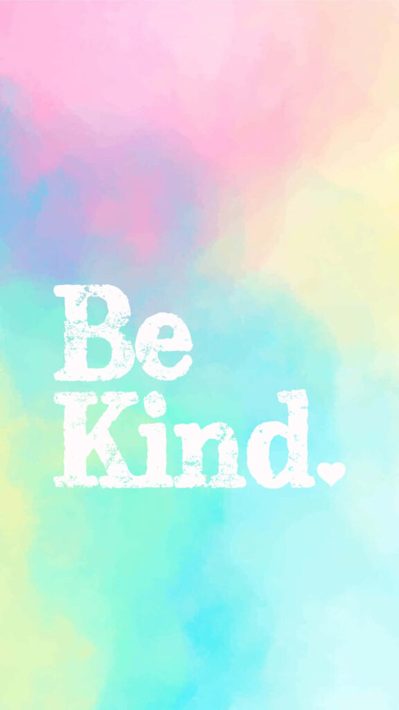 Be Kind wallpaper with bold white text on soft pastel watercolor background for kindness reminder