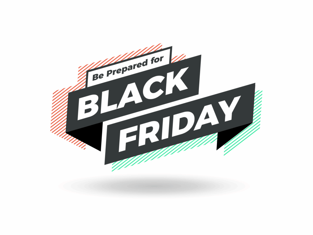 Bold Black Friday Be Prepared graphic with dynamic banners and vibrant colorful accents wallpaper