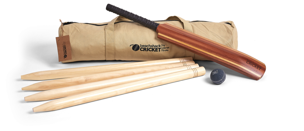 Beach Cricket Set Wallpaper: Bat, Stumps & Ball on Clean Background