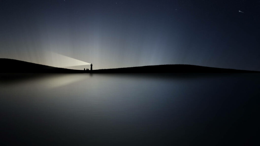 Guiding Light in the Abyss: A Breathtaking Coastal Landscape in Dark Mode Wallpaper